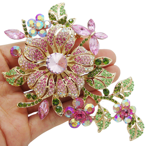 Big New Elegant Pink Crystal Flower Brooch Rhinestone Pin Romantic Wedding Bride Bridesmaid Large Brooches For Woman Jewelry ► Photo 1/6