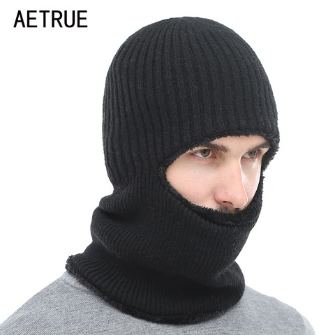 AETRUE Winter Hat Knitted Hat Men Women Mask Scarf Skullies Beanies Hats For Men Warm Balaclava Soft Fur Wool Bonnet Cap Hats ► Photo 1/6