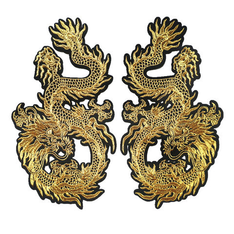 2PCS Chinese Gold Dragons 29CM Embroidered Patches Sew Iron On Badges For Dress Bag Jeans Hat T Shirt DIY Appliques Craft Decor ► Photo 1/6