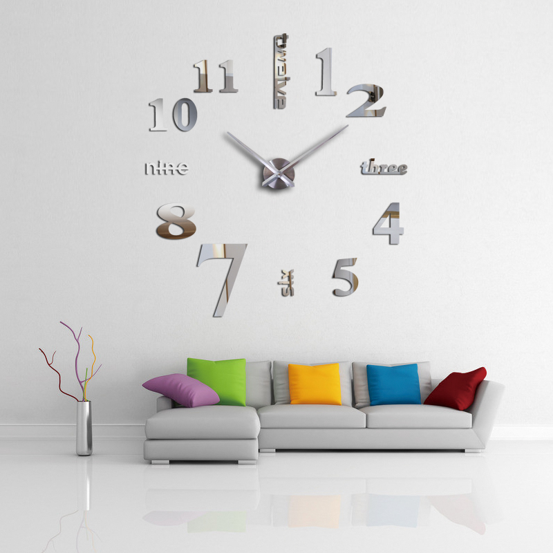 3D DIY Mirror Effect Sticker Wall Clock Art for Kitchen Home Decor 