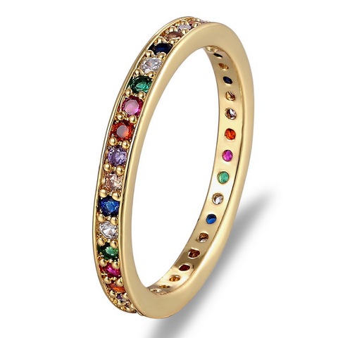Colorful CZ Eternity Band Ring Thin Skinny Engagement Wedding Birthstone Rainbow Color Classic Simple Round Circle Finger Rings ► Photo 1/6