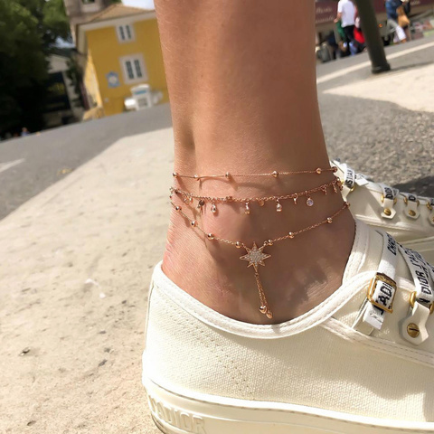 Bohemia Multilayer Crystal Anklet Set Fashion Sequins Star Ankle Bracelets for Women Summer Beach Foot Jewelry Leg Chain Anklets ► Photo 1/6