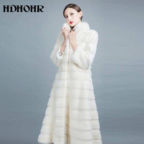 HDHOHR 2022 High Quality Natural Mink Fur Coats Long With Skirt Women Winter Real White Mink Coats Slim Warm Fur Jackets Feamle ► Photo 1/6