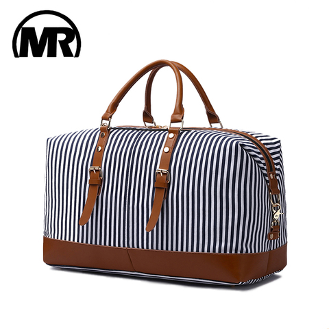 MARKROYAL New Canvas Large-Capacity Fashion Duffel Bag For Women Carry On Weekender Overnight Bag Over Sized Blue Strips ► Photo 1/6