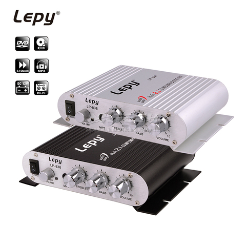 LP-838 Lepy MINI Digital Car Power Amplifier 2.1CH 20W 2x15W Hi-Fi MP3 MP4 Stereo Booster DVD Motorcycle Home BASS Audio Player ► Photo 1/6