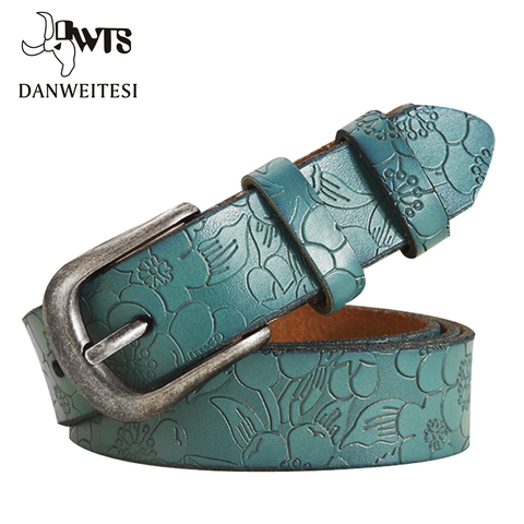 [DWTS]Belts Women Thin Genuine Leather Belt womens 6 Colour Floral carved Belts For Women Ceinture Femme belt female ► Photo 1/6