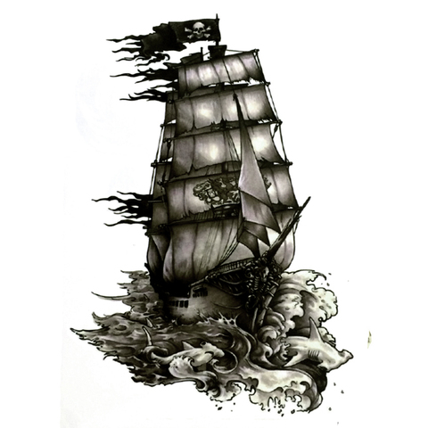 The Black Pearl Pirate Ship Waterproof Temporary Tattoos harajuku men Fake Tattoo hand made sticker Henna Tatoo sleeve tatuajes ► Photo 1/2
