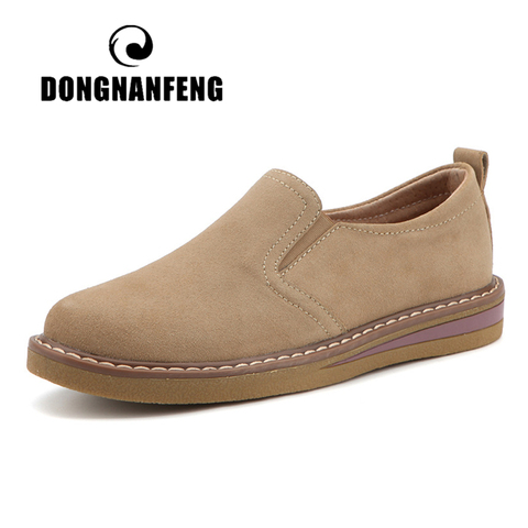 DONGNANFENG Women Ladies Mother Female Cow Suede Genuine Leather Shoes Flats Loafers Slip On Pigskin British Korean ZDRS-978 ► Photo 1/6