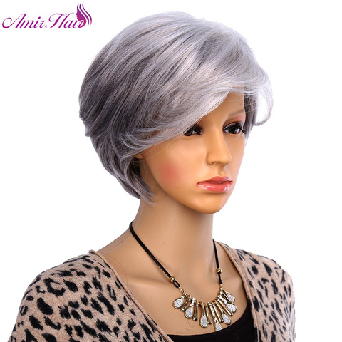 Amir Hair Women Short Wigs for Old Women Synthetic Grey Hair Straight Style Olded Wig Cosplay ► Photo 1/6