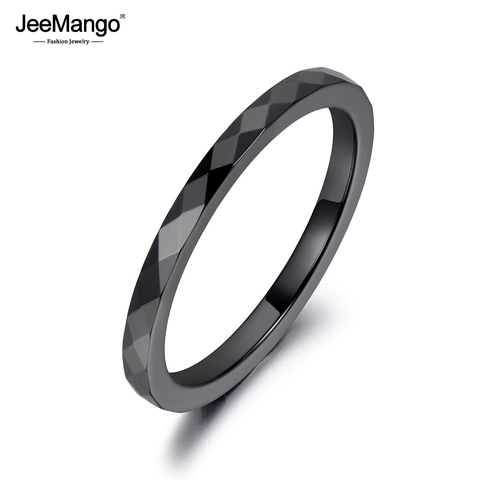 JeeMango Trendy 2mm Black & White Cutting Ceramics Rings Jewelry Wedding Engagement Rings For Women Anneaux Anillos JR19051 ► Photo 1/6