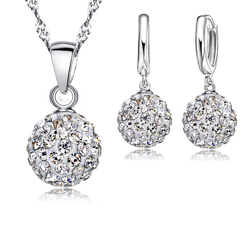 Sterling Silver Austrian Crystal Earrings and Necklace Set
