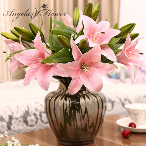 HI-Q 11pcs 3 heads real touch PVC artificial  lily silk decorative flower for wedding decoration Christmas gift ► Photo 1/6