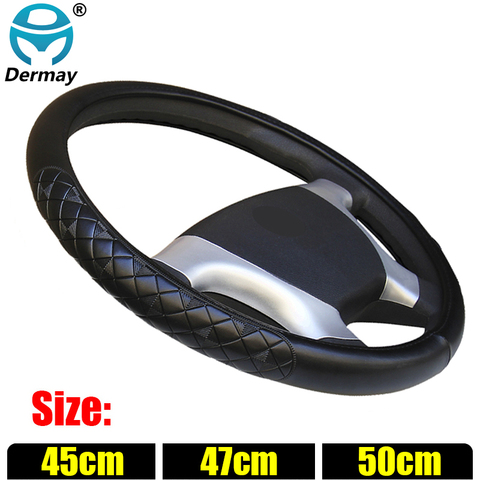 Large Size 45cm 47cm 50cm Car Steering Wheel Cover Micro Fiber Leather Lattice Embossing Non-slip For Car Bus Truck High Quality ► Photo 1/5