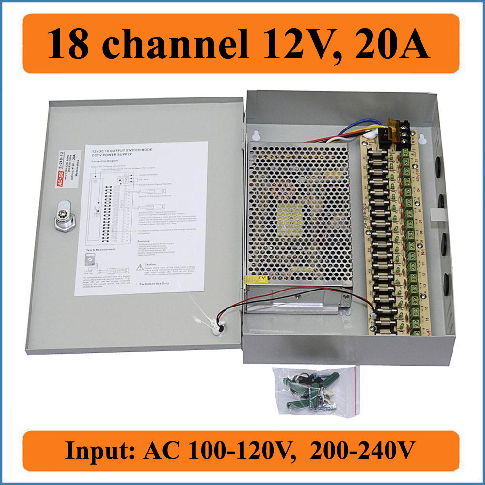 18 Channel CH CCTV Security Camera Distribution Power Supply Box AC DC 12V 20A