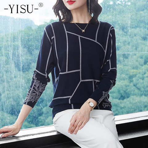 YISU Fashion Women Geometry Print Sweater Long Sleeve Jumpers Knitwear Autumn winter Pullovers high quality Knitted sweaters ► Photo 1/6