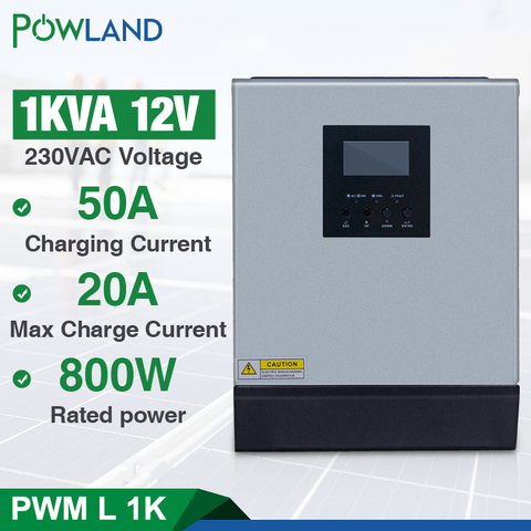 1KVA Solar inverter Pure Sine Wave Hybrid Solar Inverter 12v 220v 800W Built-in PWM Solar Charge Controller for Home Use ► Photo 1/1