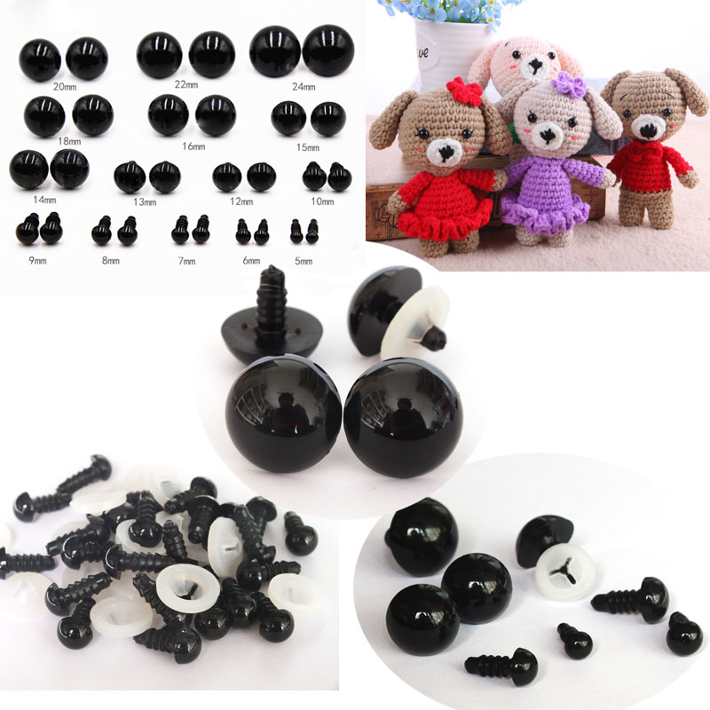 100pcs Black Plastic Safety Eyes Animal Toy Teddy Bear DIY Craft Doll  Accessorie 5-24mm
