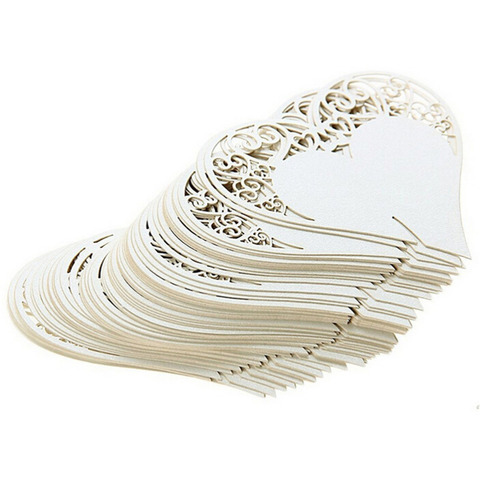 50pcs/lot Wedding Table Decoration Place Cards Laser Cut Heart Floral Wine Glass Place Cards For Wedding Party Decoration ► Photo 1/3