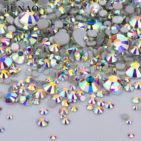 JUNAO 1400pc Mix Size Shiny AB Crystals Glass Nail Rhinestone Flat Back Stone Nail Decoration Sticker Non Hot Fix Strass Diamond ► Photo 1/6