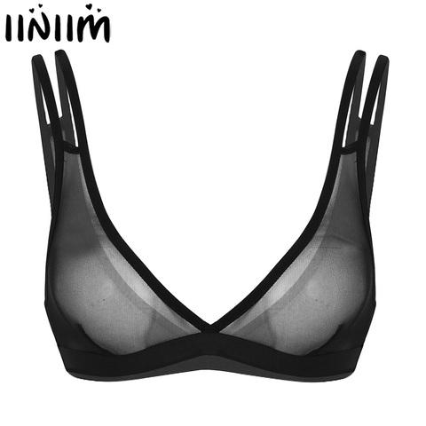 Womens Lingerie Bras Sleeveless See Through Mesh Wire-free No Pad Bra Top Breathable Seamless Bralette Lady Female Sleepwear ► Photo 1/6