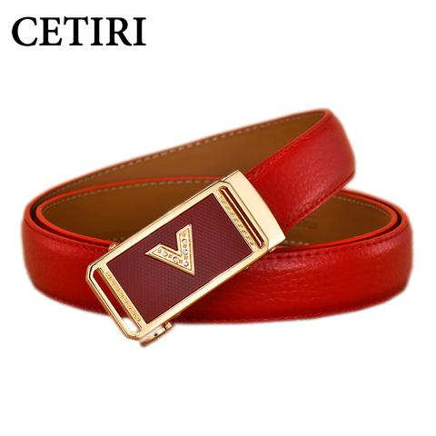 Women Fashion Designer Belts With Rhinestones For Jeans Ladies Gold Automatic Buckle Metal Leather Belt Ceinture Cuir Femme ► Photo 1/6