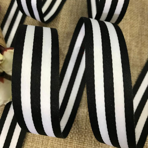 Hot 25MM Black and White bottom White stripe grosgrain ribbon DIY clothing sewing fabric supplies backpack Accessories ruban ► Photo 1/6