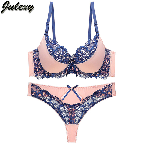 Julexy thong bra set push up Lace hollow out Brassiere bra and