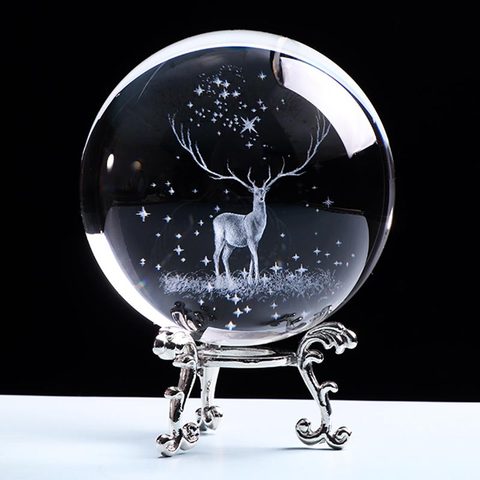3D Wapiti Ball Laser Engraved Glass Globe Crystal Ornament Miniature Reindeer Home Decor Christmas Decoration Accessories Sphere ► Photo 1/6