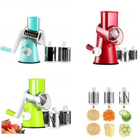 2022 Vegetable Slicer Cheese Grater Rotary Rotary Drum Grater 3-Blades Manual Vegetable Mandoline Chopper with Suction Cup ► Photo 1/6