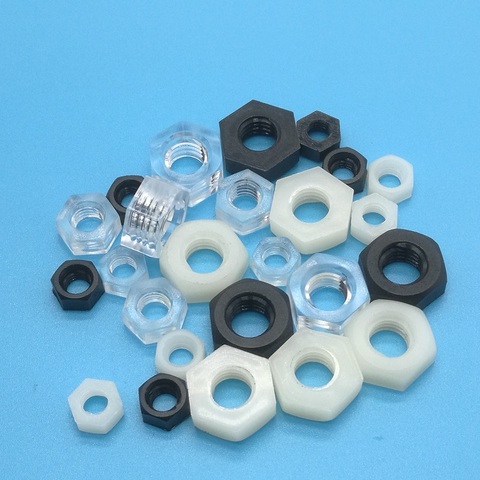 50pcs DIN934 M2 M2.5 M3 M4 M5 M6 M8 PA66 White or Black Nylon Hex Nut Hexagon Plastic Nuts Metric Thread Suit For Screws Bolts ► Photo 1/5