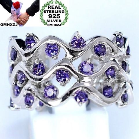 OMHXZJ Wholesale European Fashion Woman Girl Party Wedding Gift Silver Purple Wave Amethyst 925 Sterling Silver Ring RR16 ► Photo 1/6