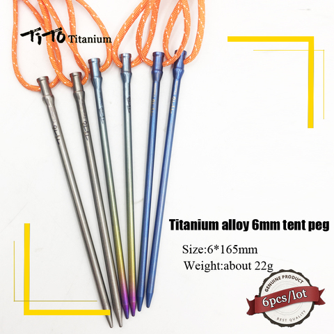 6pcs TiTo Titanium Alloy Tent Peg Titanium spike Outdoor Camping Accessory Tent Stake Diameter 5.0mm/6.0mm Tent Accessory nail ► Photo 1/6