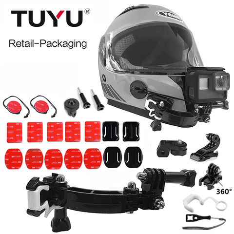 TUYU Mount Base Motorcycle Helmet Bracket for OSMO Action SJCAM sj4000 Xiao mi GoPro HERO 9 8 7 6 5 EKEN 4 Ways Turntable Buckle ► Photo 1/6