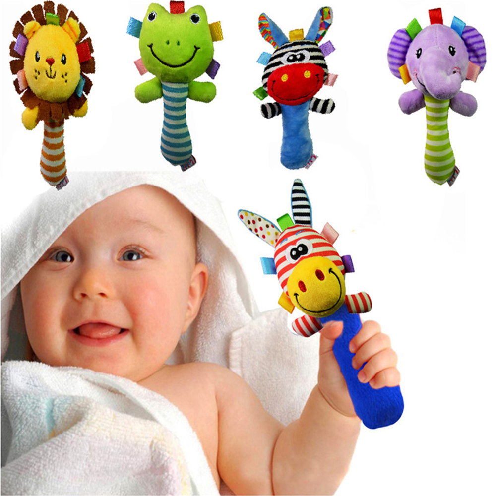 Infant Baby Hand Wrist Cartoon Plush Soft Animal Bells Rattles Developmental Toy 