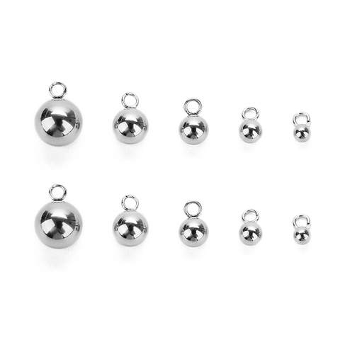 20pcs/lot Stainless Steel Round Ball Bead Charm 3 4 5 6 7 8 9 10mm Drop Bead with Loop Fit Necklace Bracelet Jewelry Component ► Photo 1/5