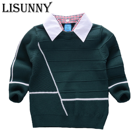 2022 Shirt collar Boys Sweaters Baby stripe Pullover Knit Kids Clothes Autumn Winter New Children Sweaters Boy Clothing School ► Photo 1/6
