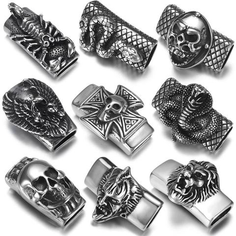 Stainless Steel Punk Slider Beads Skull Animal Slide Charms Fit 12*6mm Flat Leather DIY Men's Bracelet Jewelry Making Supplies ► Photo 1/6