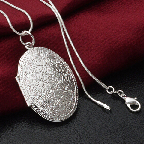 Fancy Fashion Silver Plated Carving Locket Pendant Chain Choker Necklace Jewelry Gift With Photo 5K5P ► Photo 1/6