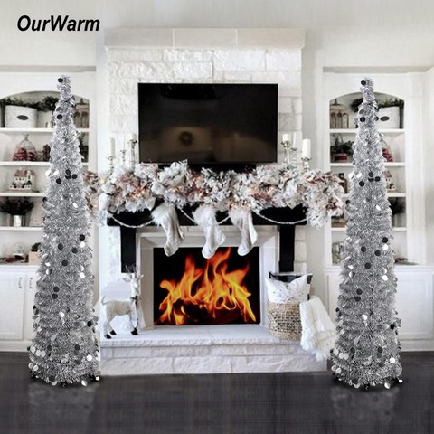 OurWarm 1.5M Collapsible Artificial Christmas Tree Tinsel Sequins Pop up Tree with Stand New Year Present Christmas Decoration ► Photo 1/6