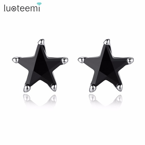 LUOTEEMI Classic Star Shape Black Cubic Zirconia Crystal Stud Earrings For Women Men Trendy Style Model Jewellery ► Photo 1/6