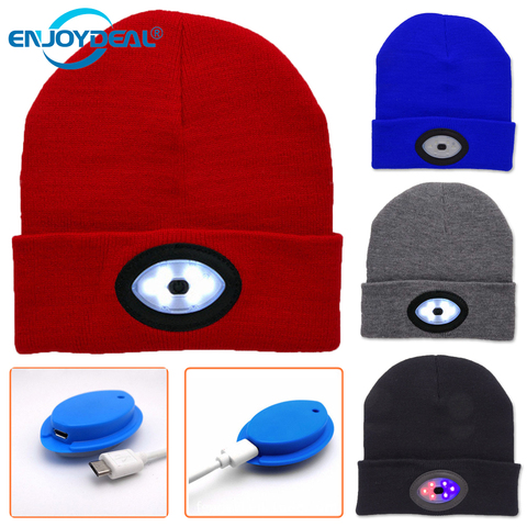 LED Red/Blue Light Hat USB Rechargeable Lighting Lamp Night Fishing Hunting Camping Running Caps Knitting Hats Christmas Decor ► Photo 1/6