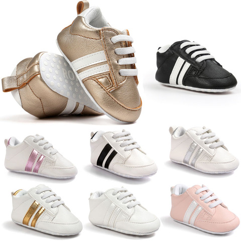 Baby Shoes Pu Leather Shoes Sports Sneakers Newborn Baby Boys Girls Stripe Pattern Shoes Infant Toddler Soft Anti-slip Shoes ► Photo 1/6