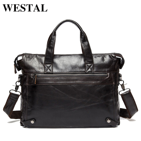 WESTAL Men Genuine Leather Handbags Casual Leather Laptop Bags Male Business Travel Messenger Bags Men's Crossbody Shoulder Bag ► Photo 1/6