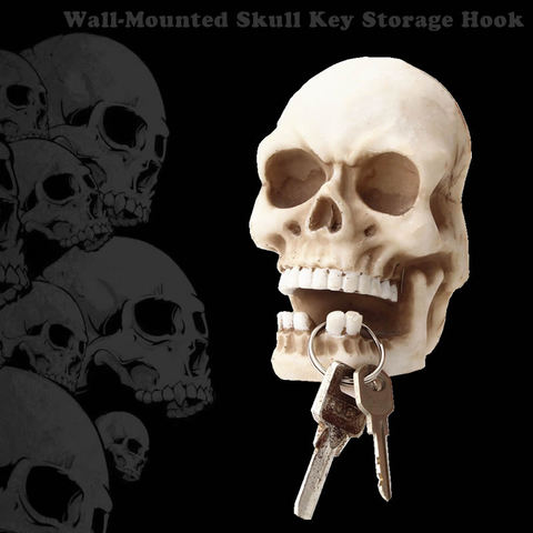Creative Skull Sculpture Key Storage Hook Wall Mount Resin Skeleton Desk Ornament Statue For Funny Gift Halloween Party Decor ► Photo 1/6