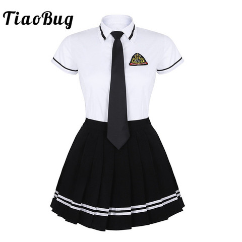 TiaoBug Japanese School Girl Uniform Suit White Short Sleeve T-shirt Top Pleated Skirt Cosplay Korean Girls Student Costume Set ► Photo 1/6