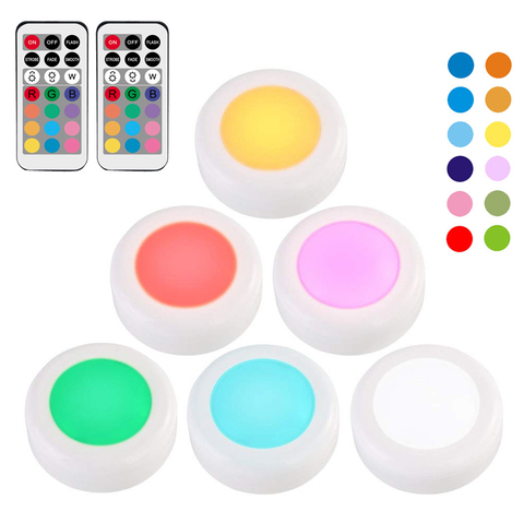 RGB 12 Colors LED Under Cabinet Light Dimmable Touch Sensor LED Puck Lights For Cupboard Close Wardrobe Stair Hallway Night Lamp ► Photo 1/6