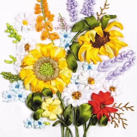 Needlework,DIY Ribbon Cross stitch Sets for Embroidery kit,Sunflower floral ribbon Cross-Stitch handwork wedding kit ► Photo 1/6
