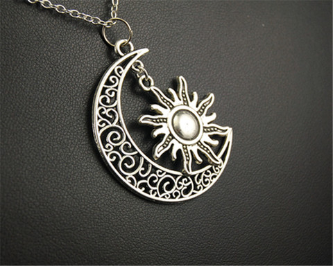 1pc Tibetan Silver Filigree SUN AND MOON Pendant Necklace DIY Handmade Jewellry ► Photo 1/5