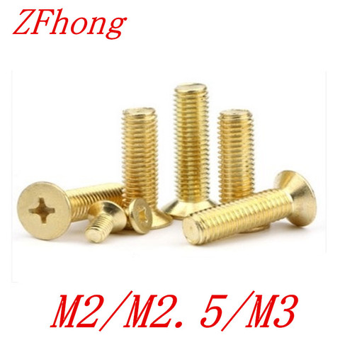 50pcs brass flat head screw M2 M2.5 M3 Brass cross recessed countersunk head machine screws ► Photo 1/1
