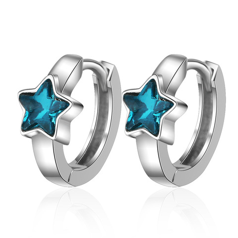 New 925 sterling silver Blue Crystal Hoop Earrings Stars Design Earring For Women Korea Japan Party Jewelry oorbellen ► Photo 1/6